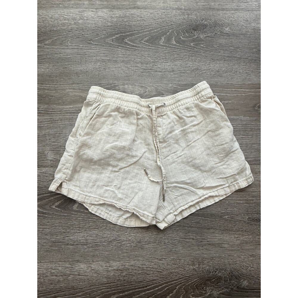 H&M Linen Shorts Womens Size2 Beige pin striped Flat Front w/pockets